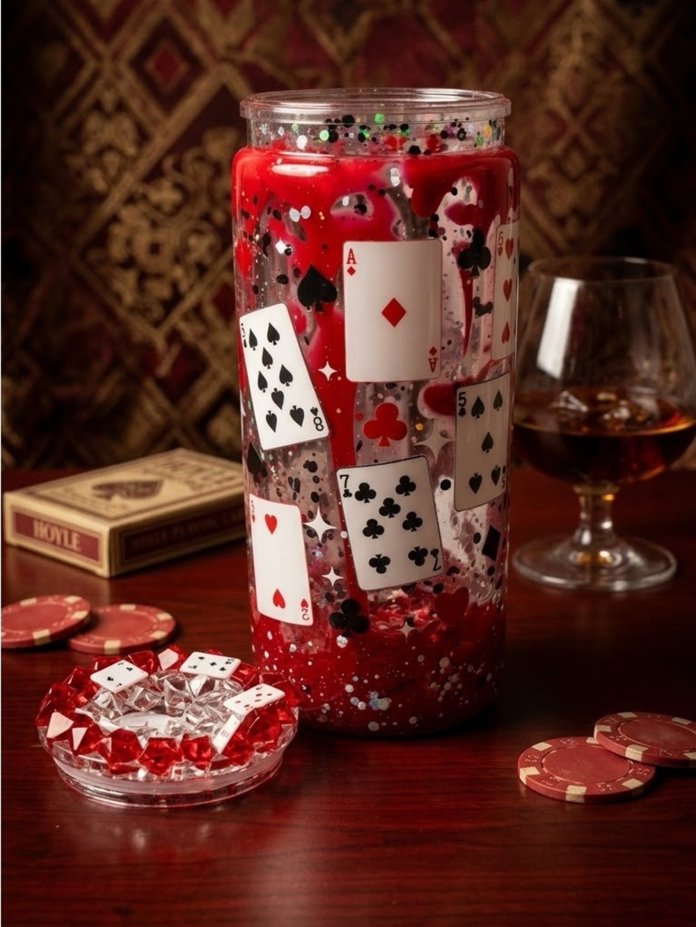 Playing Card Decorative Candle - Red Poker Theme